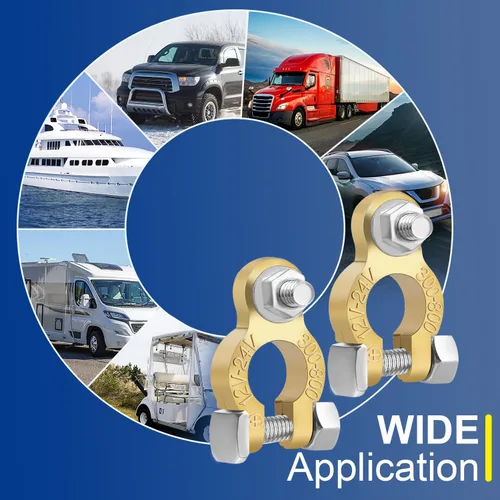 Vista 5 de Conectores de terminales de batería de latón Tnisesm con anticorrosión, terminales de batería M8 x 16mm con perno, juego de abrazaderas