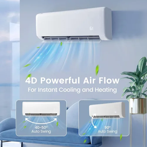 Vista 9 de 24K Btu Mini Split AC/sistema de calefacción, bomba de calor para aire acondicionado de pared 21SEER2, control por aplicación y funciona con Alexa