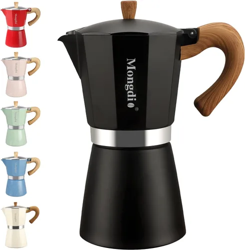 Vista 25 de Mongdio Cafetera de café expreso Moka Pot, cafetera cubana, cafetera de estufa Moka Italian Espresso Greca, cafetera percoladora, 3 tazas de Negro