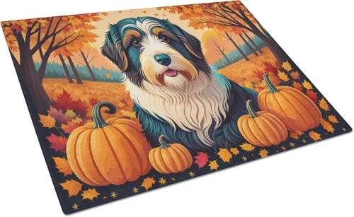Vista 43 de Caroline's Treasures DAC1024LCB Boston Terrier - Tabla de cortar de vidrio de otoño grande decorativa de vidrio templado para cocina, tabla