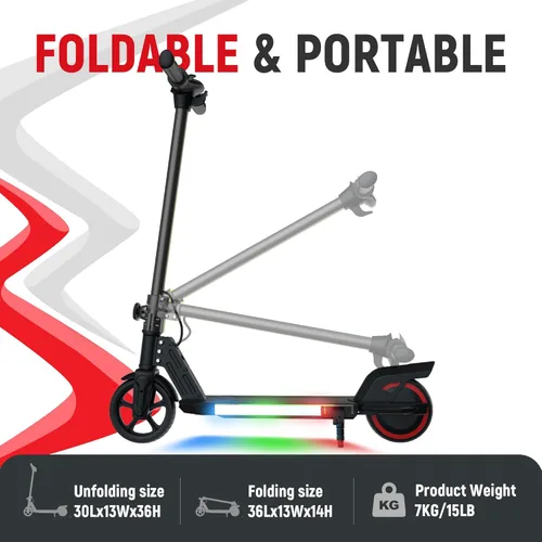 Vista 5 de Foldable Electric Scooter for Kids, with Bright Front LED Lights,Shining Pedal Lights, LED Display, Dual Brakes 150W Motor Kids Electric Scooter