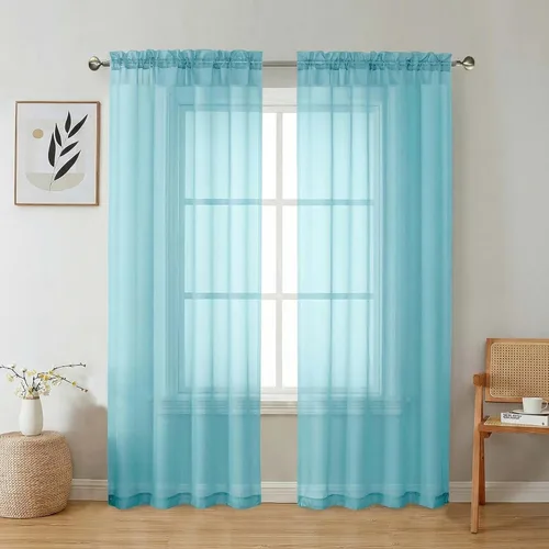 Vista 43 de Aiyufeng 2 paneles de cenefa transparente negra de 14 pulgadas de largo, cortinas cortas para dormitorio, cortinas de cocina para ventana pequeña