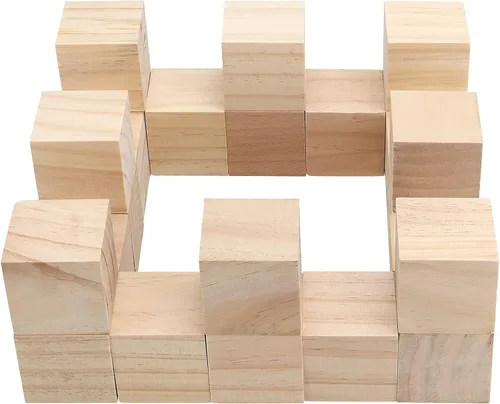 Vista 4 de 30 bloques de madera de 2 pulgadas, juego de cubos de madera maciza natural de alta calidad, cuadrados sin terminar, bloques de madera a granel