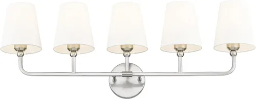 Vista 22 de VL837-BG-RA-3 - Lámparas de baño de 3 luces, luces de tocador de ratán dorado cepillado con pantalla acampanada tejida a mano, apliques de pared