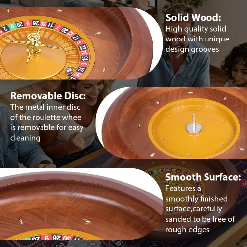 Vista 3 de Juego de ruedas de ruleta de madera, rueda de ruleta de madera maciza de 20 pulgadas con rastrillo retráctil de virutas, 200 fichas, marcador