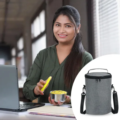 Vista 5 de PATIKIL Bolsa de almuerzo aislada de 6.9 x 10.6 pulgadas con correa para el hombro, tarro de alimentos aislado impermeable bolsa de almuerzo