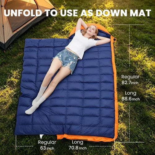 Vista 6 de 0 20 Degrees F Down Sleeping Bag for Adults,4 Season Rectangle Down Sleeping Bag for Camping Hiking Negro/Cremallera Izquierda