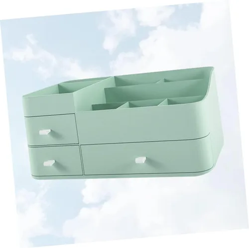 Vista 7 de Housoutil 1pc Household Makeup Organizer with Drawer Green Plastic Cosmetic Storage Box for Lipstick Skincare and Brushes Desktop Organizer for