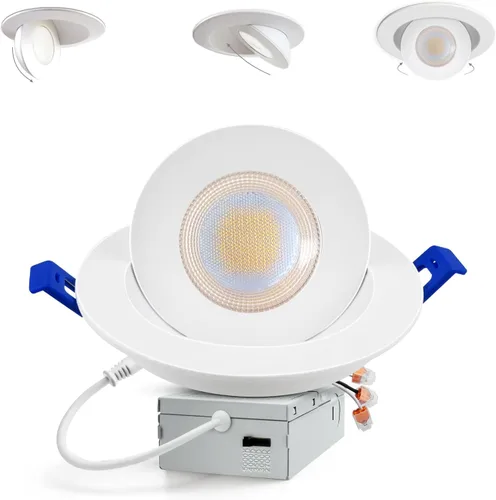 Vista 9 de Adetu Iluminación empotrable LED negra de cardán 5CCT de 2 pulgadas con caja de conexiones, luces empotrables LED ajustables de 360°+90°