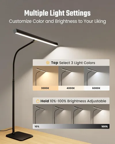 Vista 5 de SUPERDANNY Lámpara LED de escritorio para el hogar y la oficina, luz para el cuidado de los ojos con base, lámpara de 12W con control táctil, 3