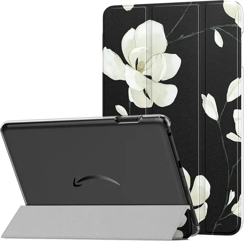 Vista 14 de MoKo Funda para tableta Amazon Kindle Fire HD 8 y 8 Plus (12/10ª generación, 2022/2020), funda de piel sintética con soporte triple y carcasa azul