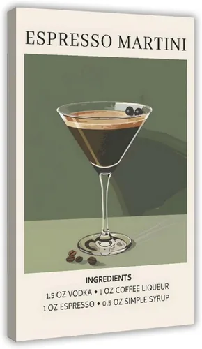 Cocktail Poster ESPRESSO MARTINI Retro Bar Cart Decor And Accessories Funky Drink Canvas Wall Art for Modern Bedroom Living Room Dorm Kitchen Office