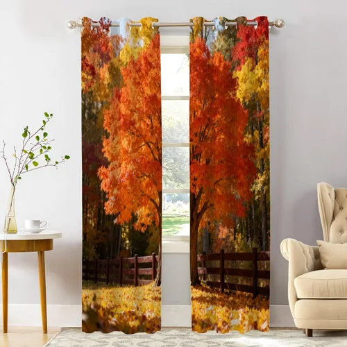 Vista 52 de Shrahala Orange Autumn Autumn Tier Curtains for Kitchen Windows, Fall Cafe Curtain Multilayer Polyester Blackout Half Valances for Windows 2 Pack 26