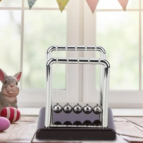 Vista 9 de Kikumi Newton Cradle Pendulum with 7 Balls, Physical Eternal Mo Square Balance Pendulum Ball Toy, Home Office, Desk, Table Decoration