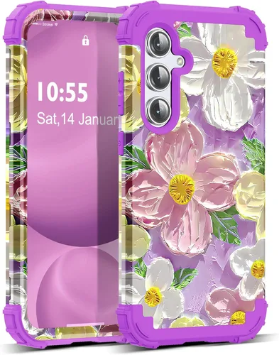 Vista 89 de Funda para Galaxy A14 5G Case, Patrón Floral 3 en 1 Protección Resistente de Servicio Pesado a Prueba de Golpes Parachoques de Goma de Silicona