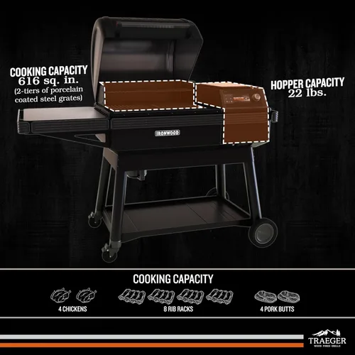 Vista 3 de Traeger Ironwood - Parrilla para ahumar pellets de madera, parrilla eléctrica de pellets de madera con control de aplicación WiFIRE, 165F - 500F