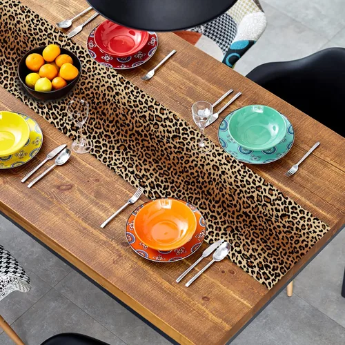 Vista 2 de Camino de Mesa con Estampado de Leopardo de 72 Pulgadas de Largo, Camino de Mesa Estilo Animal, Pañuelos para Tocador, Decoración de Mesa de Burlap