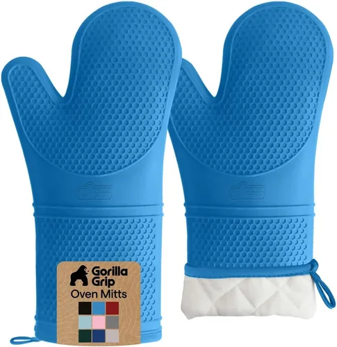 Vista 41 de GORILLA GRIP Guantes de horno de silicona suave sin BPA, 14.5 x 8.3, resistentes al calor e impermeables, forro de algodón grueso, agarre flexible