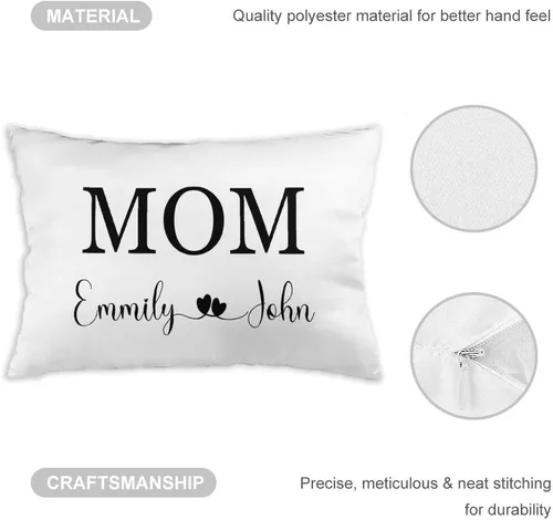 Vista 4 de Generic Funda de almohada personalizada para mamá con nombres personalizados de los niños, funda de almohada de 12 x 20 pulgadas, funda de almohada