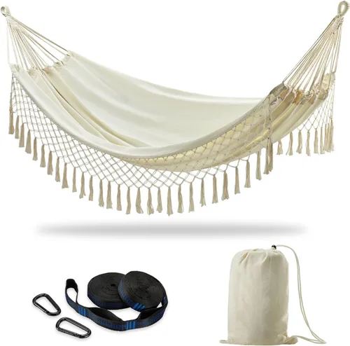 Vista 11 de CHULIM - Hamaca doble brasileña con correas para árboles, extragrande 240x160cm, hamaca para 2 personas para patio trasero, exterior e