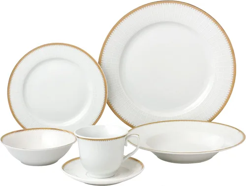 Vista 4 de Elegante y elegante juego de vajilla de porcelana de 24 piezas para 4 personas - Alyssa, plata