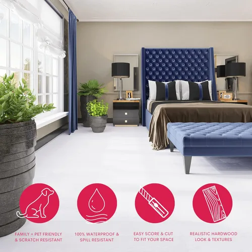 Vista 3 de LUCiDA SURFACES - Baldosas de vinilo de lujo, azulejos autoadhesivos para instalar uno mismo, 12 tablones con apariencia de madera, BaseCore - Blanc