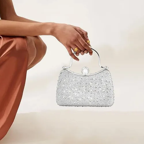 Vista 5 de Comeon Bolsos de noche para mujer con diamantes de imitación, bolsa de mano de cristal brillante, monederos formales con cadena