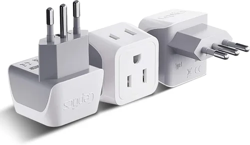 Ceptics Adaptador de enchufe de viaje para Italia, adaptador de enchufe para Chile con entrada dual USA, adaptador de enchufe tipo L compacto,