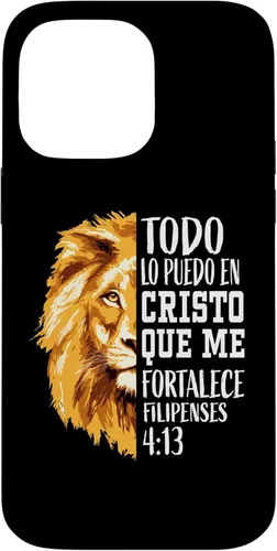 Vista 21 de iPhone 16 Filipenses 4:13 - Funda gráfica de león con versículo bíblico cristiano en español