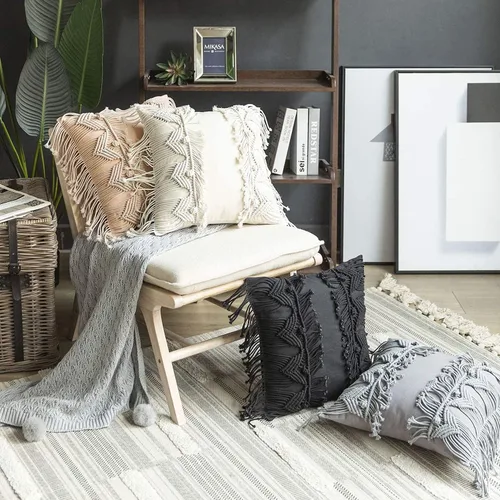 Vista 5 de Phantoscope Almohada Decorativa de Algodón Macramé Hecha a Mano Simétrica 3D Tejida a Crochet Estilo Boho Almohada de Granja con Relleno Incluido