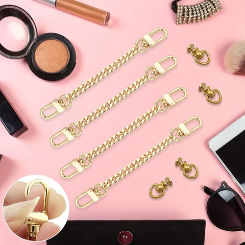 Vista 5 de findTop - 4 correas de cadena para bolso y 4 remaches en D, extensor de correa plana de 7.9 pulgadas con tachuelas de bola de latón, remaches