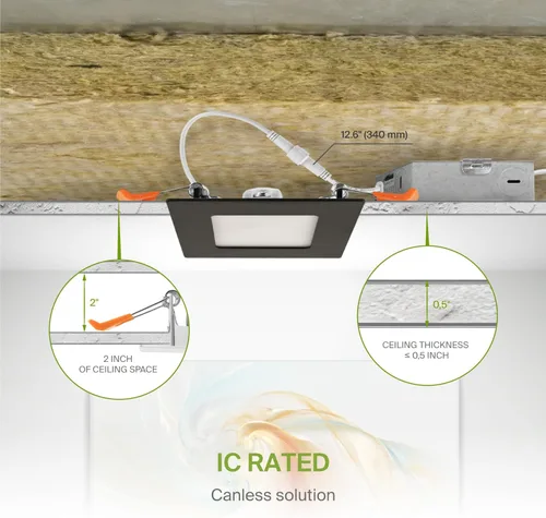 Vista 7 de ASD Iluminación empotrable cuadrada LED ultrafina de 3 pulgadas, bronce aceitado con 5 temperaturas de color, regulable, clasificación IC, brillo