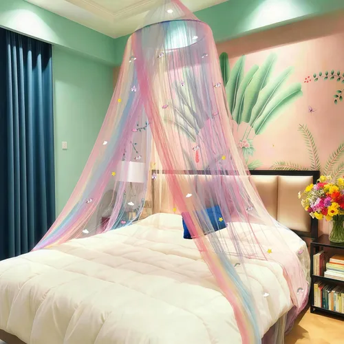 Vista 8 de Eimilaly Dosel de Cama Arcoíris para Niñas Red Mosquitera, Instalación Fácil Dosel de Princesa para Decoración de Dormitorio de Niños