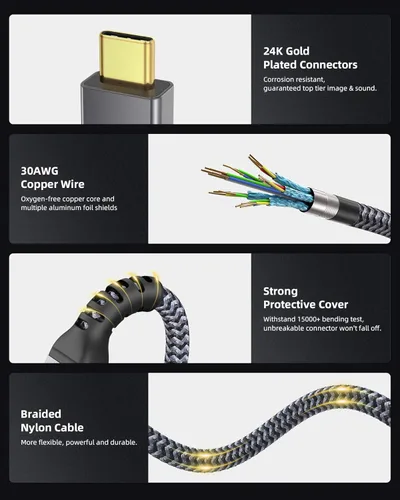 Vista 5 de Maxonar [1 pie] Cable Thunderbolt 4, cable Thunderbolt corto de 40 Gbps con carga de 240 W y 8K/5K @60 Hz compatible con Thunderbolt 4/3, USB 4