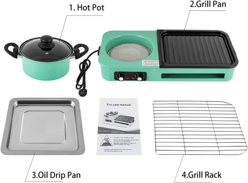 Vista 6 de Olla caliente con parrilla, olla caliente eléctrica y sartén, olla Shabu Shabu Shabu desmontable con parrilla, parrilla de barbacoa coreana