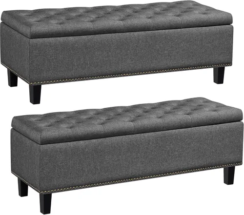 Yaheetech Banco otomano clásico de entrada de 50 pulgadas con almacenamiento, taburete multiusos para reposapiés, color gris oscuro, 2 unidades