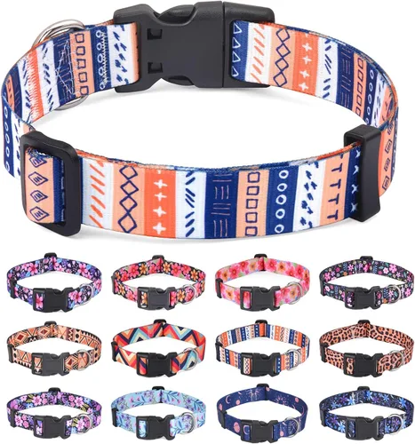 Vista 18 de Juego de collar y correa para perros pequeños, collar suave y cómodo para mascotas para perros pequeños, medianos y grandes, patrón geométrico
