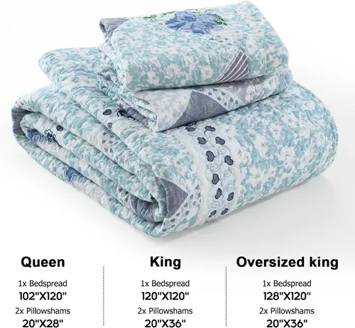 Vista 5 de Finlonte Colcha de Gran Tamaño 128x120 pulgadas - 100% Algodón Colcha de Gran Tamaño California King, Edredón Extra Grande, Colcha Patchwork