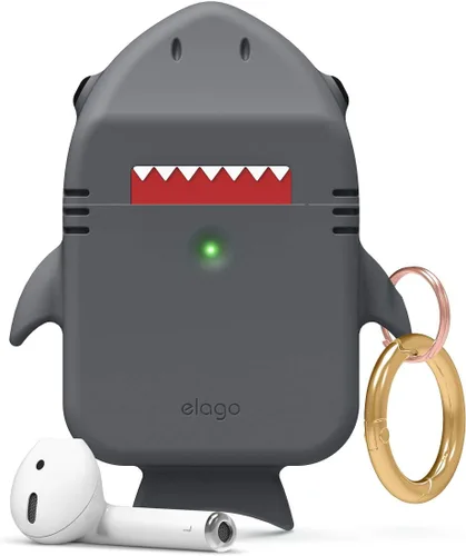elago Shark - Funda compatible con AirPods de Apple, diseño 3D con llavero para Apple AirPods 2, 1 (gris oscuro)