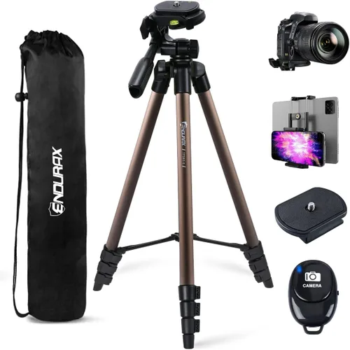 Vista 9 de Endurax Trípode de cámara de 60 pulgadas para Canon Rebel Eos Nikon DSLR, trípodes de viaje para tableta de teléfono con control remoto, color negro