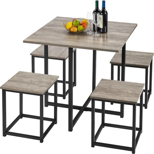 Vista 10 de Yaheetech Juego de mesa de comedor de 3 piezas - Juego de mesa y sillas para cocina para 2 - Mesa compacta con 2 taburetes y diseño que ahorra Gris