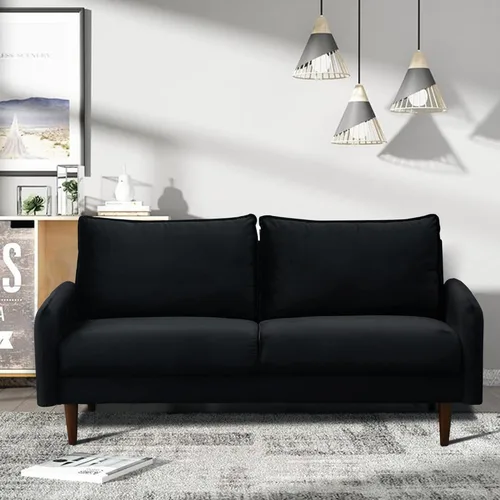 Vista 24 de INSTORY Sofá de terciopelo Sofá moderno de mediados de siglo con patas de madera para sala de estar - Beige