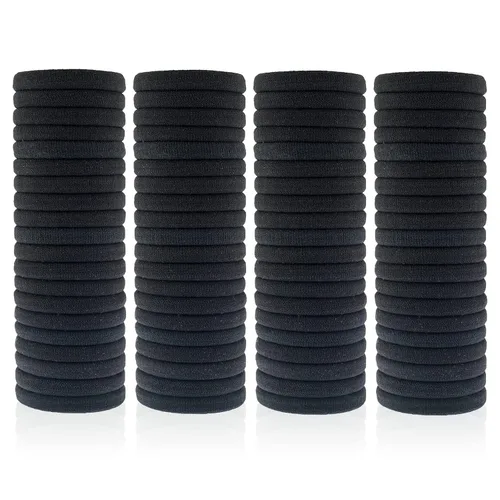 Paquete de 100 ligas para el cabello sin costuras para mujeres y niñas, soportes para cola de caballo para cabello grueso (negro)