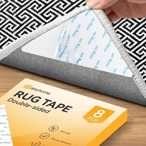 Daisyhome 8 cintas adhesivas para alfombras, agarre de almohadilla para suelos de madera dura, cinta adhesiva de doble cara, agarres antideslizantes