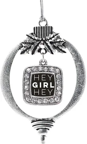 Vista 238 de Inspired Silver - Adorno de flor de iris - Adornos navideños con dije cuadrado de plata con joyas de circonita cúbica