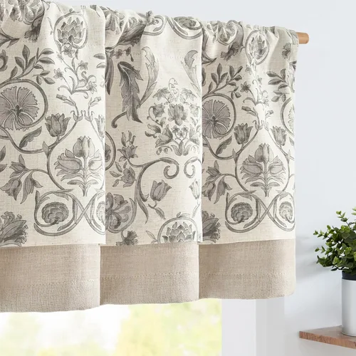 Vista 21 de jinchan Cortina de lino con cenefa de lino con estampado floral para cocina, cenefa rústica con filtro de luz para sala de estar, dormitorio, 16