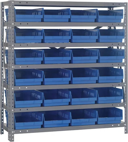 Vista 363 de Quantum QSBU-245BK Heavy Duty Shelving Unit with (7) Shelves and (24) QUS245 Black Bins for Garage Warehouse Storage Distribution 400 lb Load