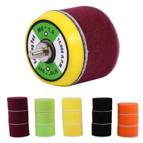 Vista 4 de Almohadillas de pulido, 16pcs 2" esponja plana pulidora Buff Pad Set para lijadora de aire adaptador de taladro pulidor de coche Thread-M6X1