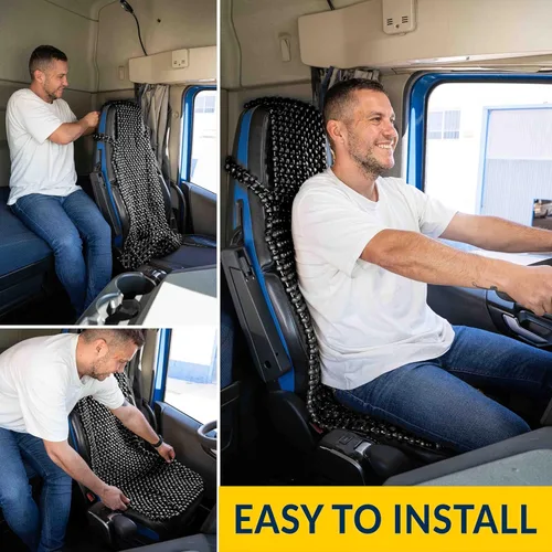 Vista 7 de ZONETECH Funda de asiento con cuentas para refrigeración, cojín de masaje, asiento de automóvil, cuentas de madera natural para semircamión