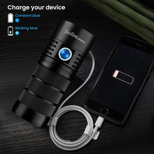 Vista 5 de Sofirn SP36 Pro linterna recargable LED de 8000 lúmenes máximos, linterna potente con 4X SST40 6500K LED Anduril UI2, IPX8 resistente al agua